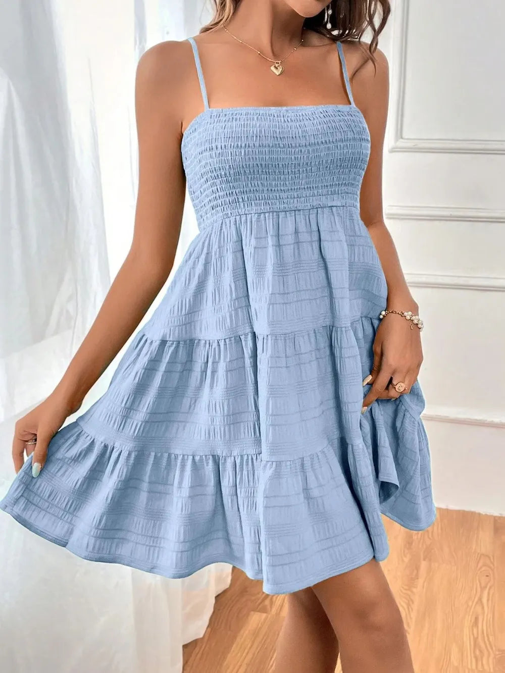 Tiered Smocked Square Neck Cami Dress - Blushé Belle