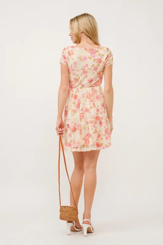 And The Why Square Neck Tiered Floral Fishnet Dress - Blushé Belle