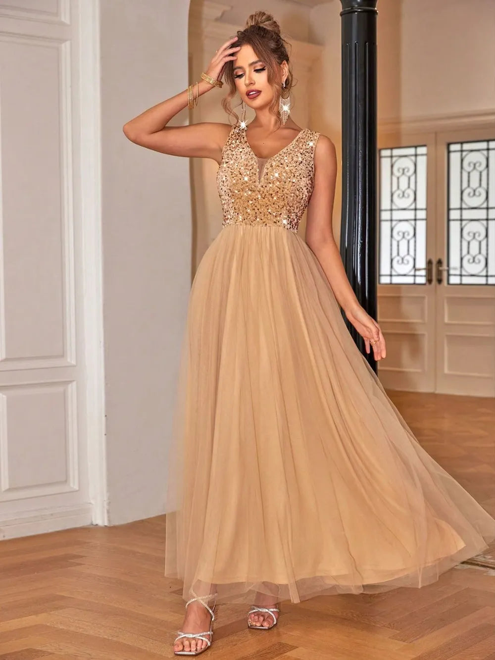 Sequin V-Neck Sleeveless Dress - Blushé Belle