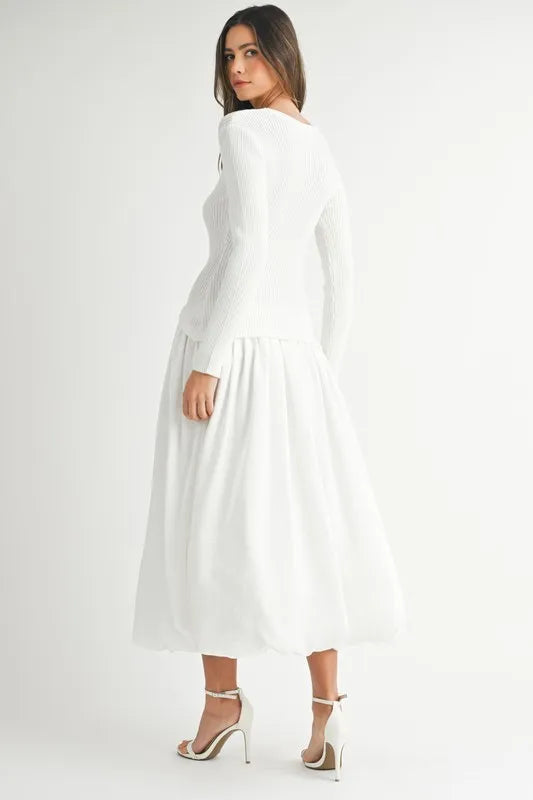 MABLE Ribbed Poplin Mix Midi Sweater Dress - Blushé Belle