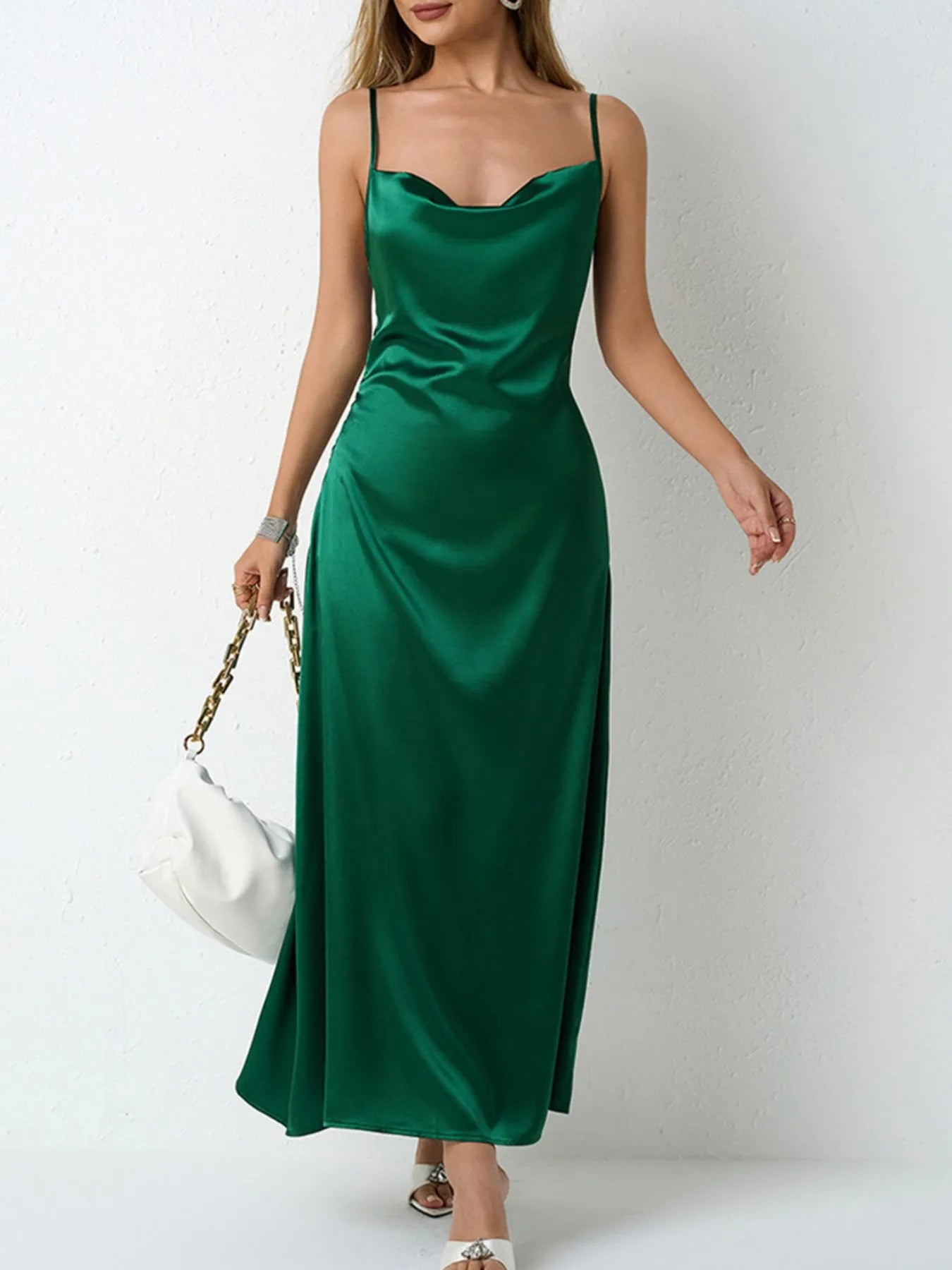 Satin Cowl Neck Cami Dress - Blushé Belle