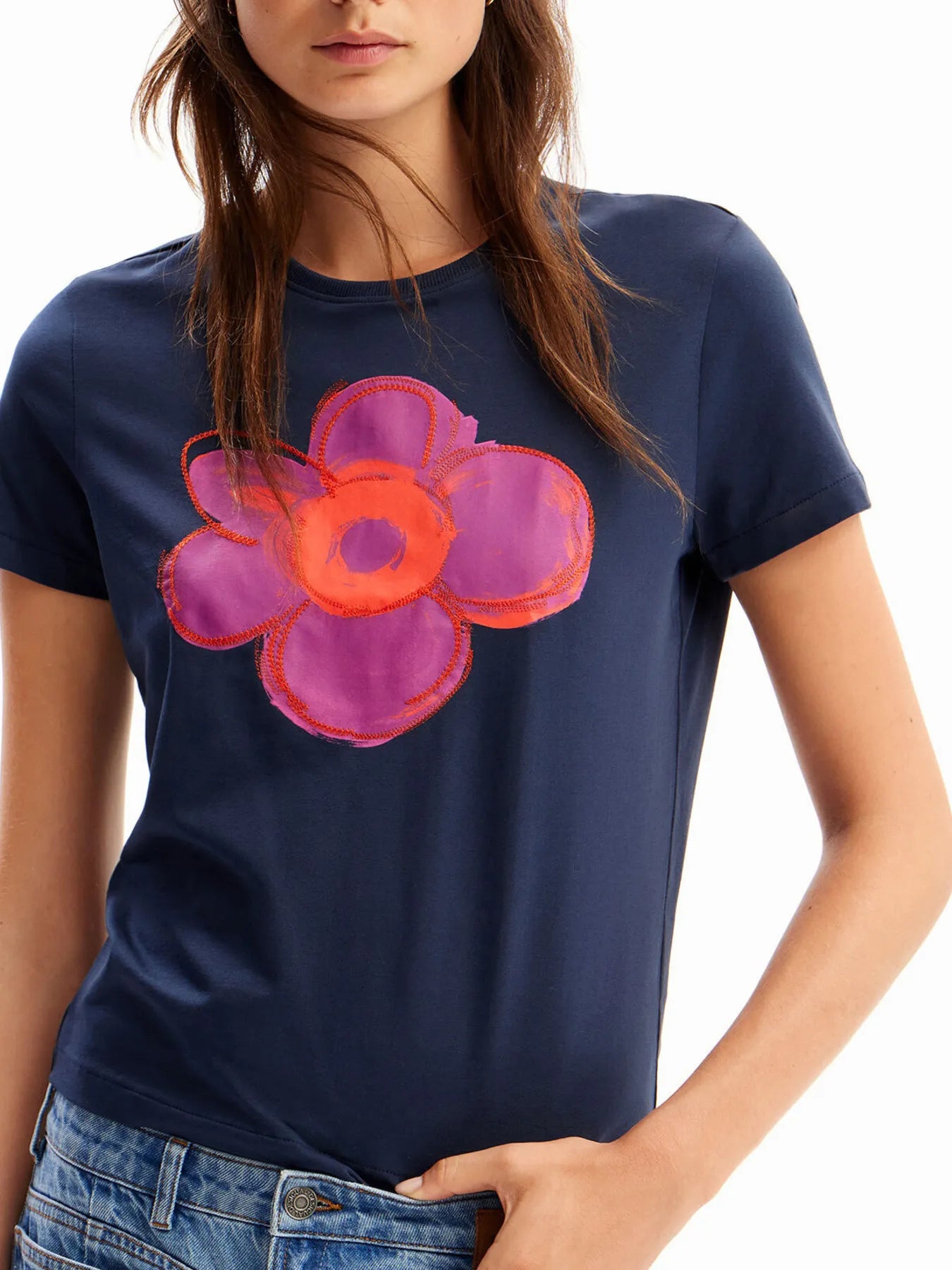 Flower Graphic Round Neck T-Shirt - Blushé Belle
