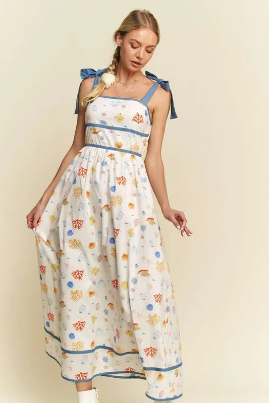 Davi & Dani Denim Binding Detail Smocking Summer Maxi Dress - Blushé Belle