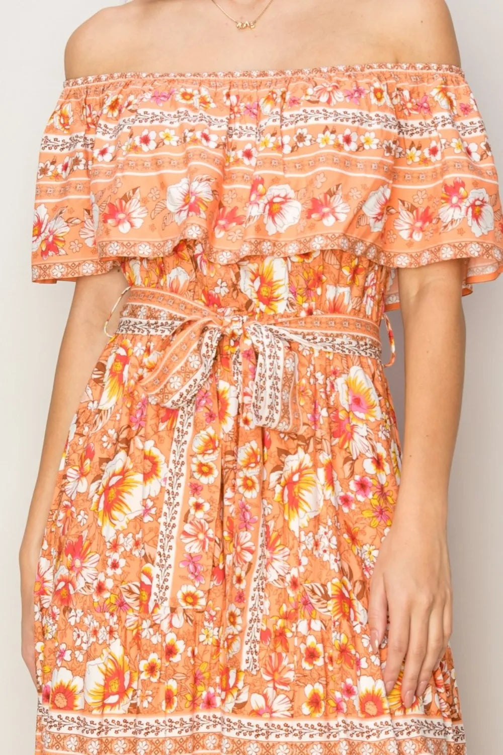HYFVE Floral Off-Shoulder Tie Front Maxi Dress - Blushé Belle