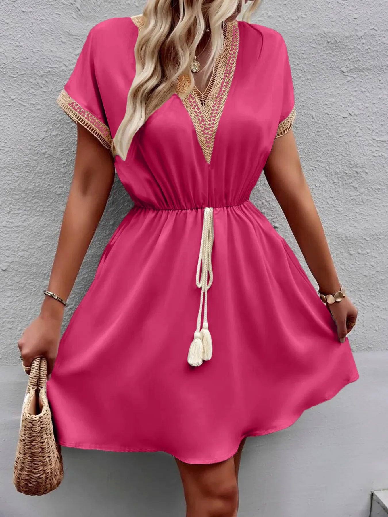 V-Neck Short Sleeve Mini Dress - Blushé Belle