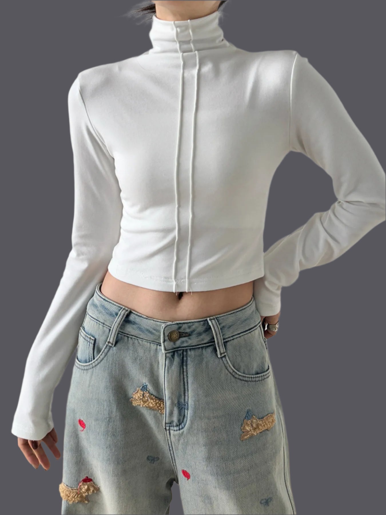 High Neck Long Sleeve Cropped T-Shirt - Blushé Belle