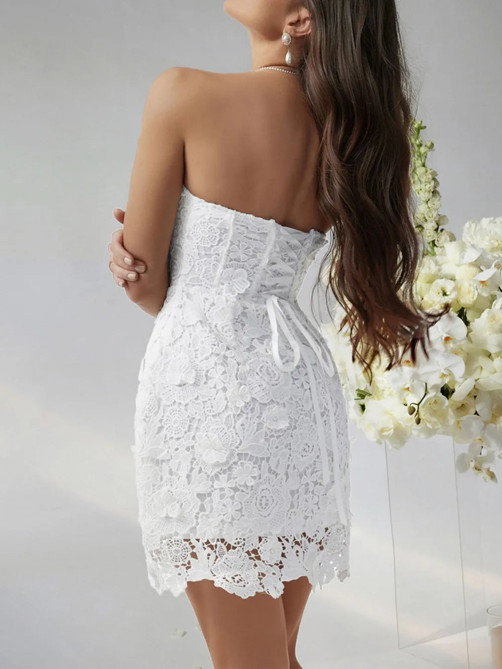 Devine Lace-Up Tube Lace Mini Dress - Blushé Belle