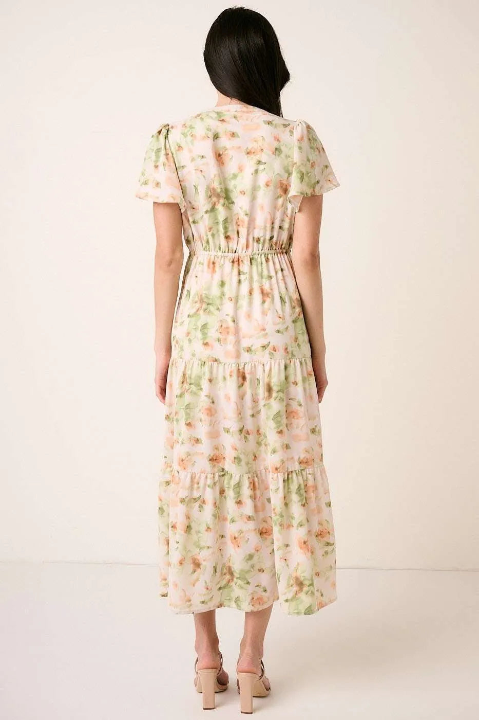 Mittoshop Flower Print Flutter Sleeve V Slit Maxi Dress - Blushé Belle