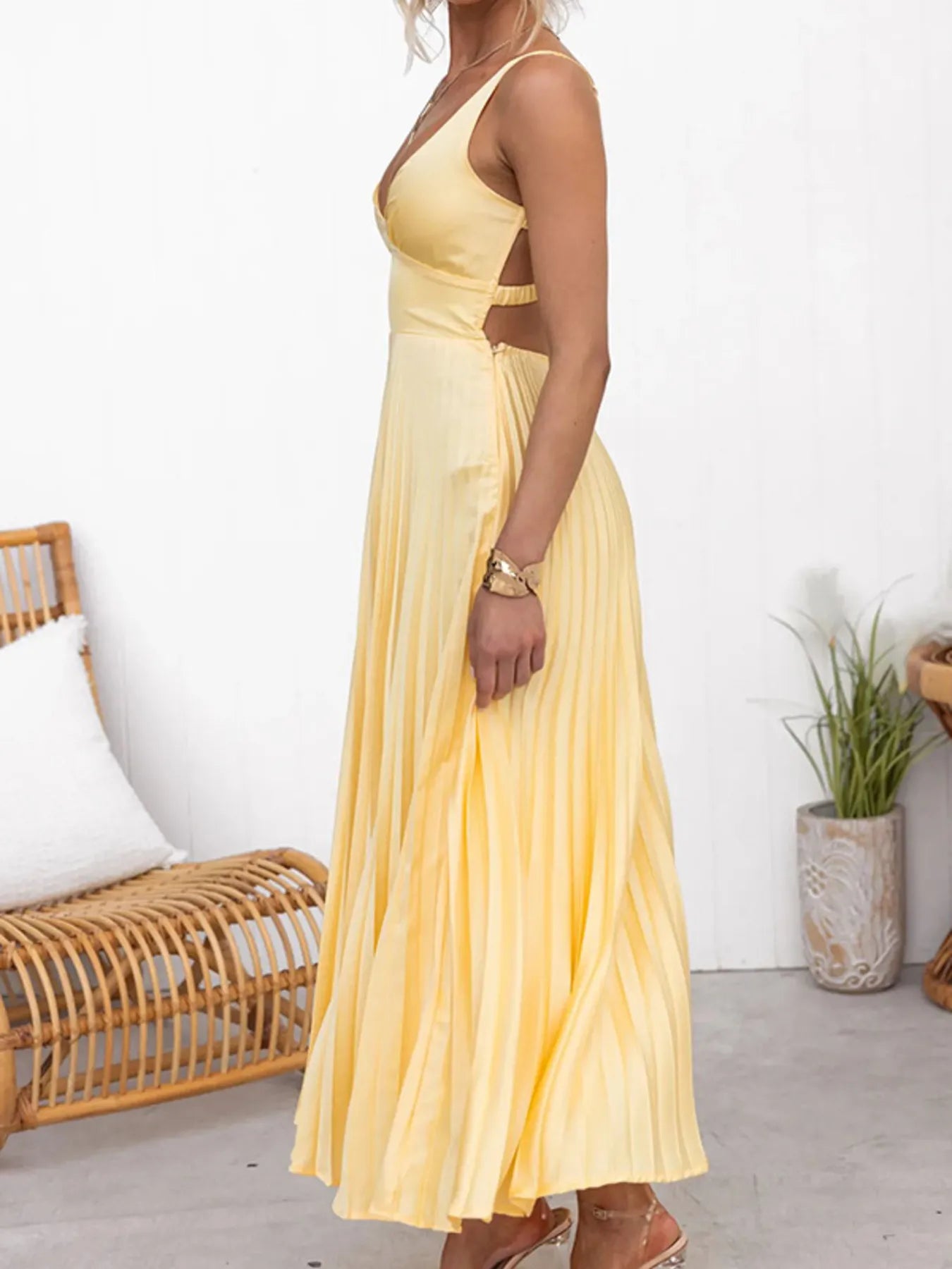 Pleated V-Neck Sleeveless Maxi Dress - Blushé Belle