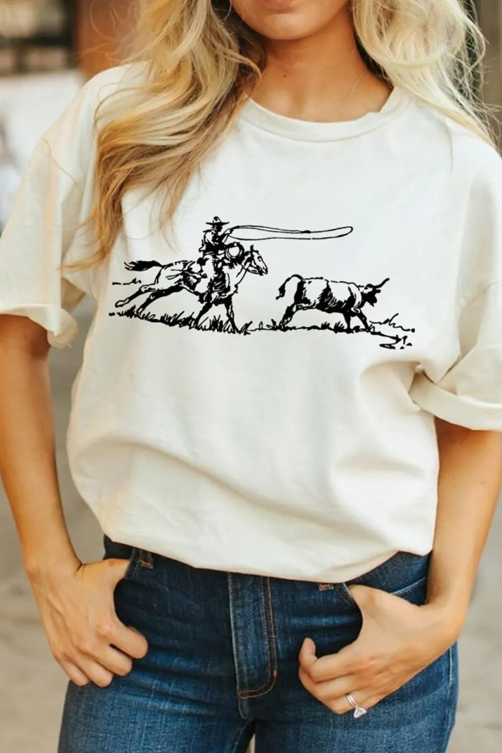Western Rodeo Graphic Round Neck T Shirt - Blushé Belle