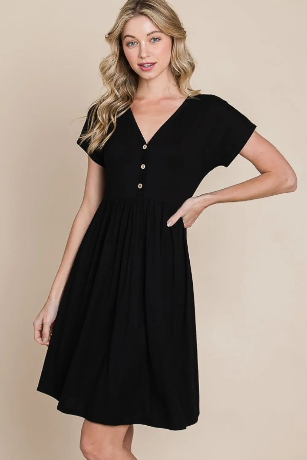 BOMBOM V-Neck Short Sleeve Dress - Blushé Belle