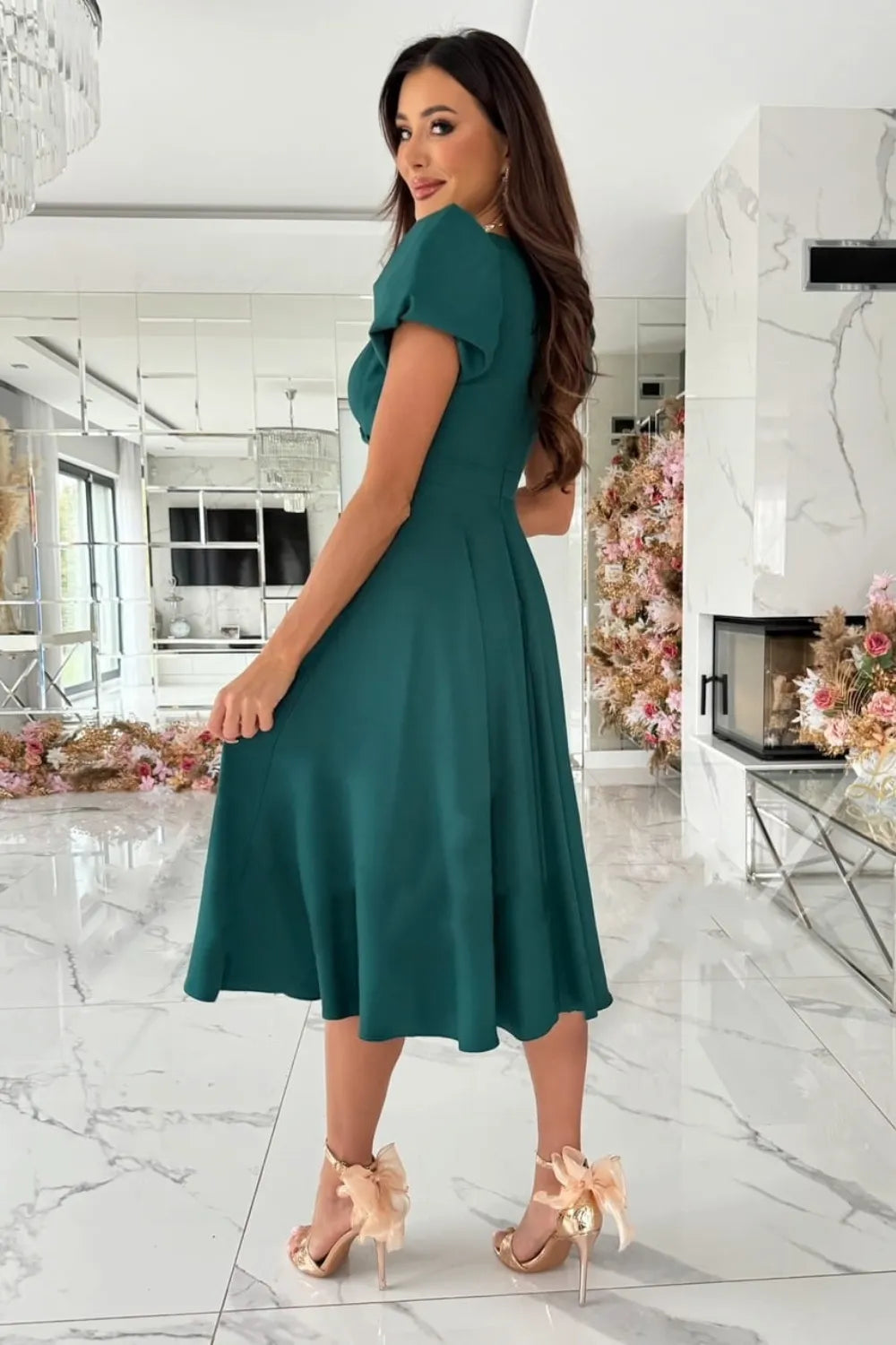 Surplice Puff Sleeve Midi Dress - Blushé Belle