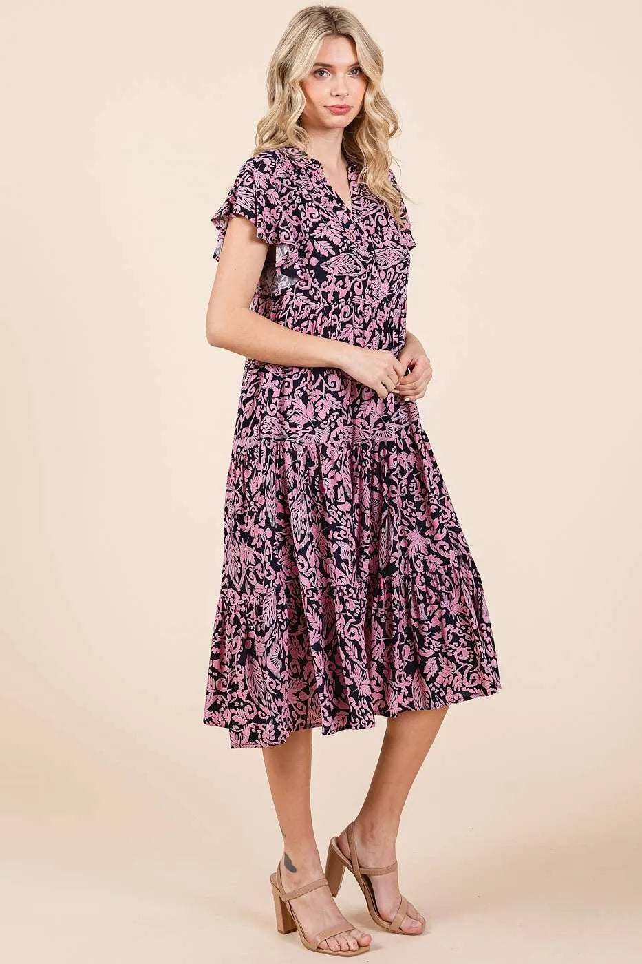 Mittoshop Abstract Print Ruffle Tier Midi Dress - Blushé Belle