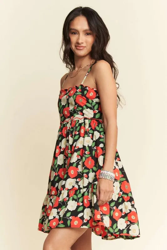 Davi & Dani Floral Scalloped Cutout Back Mini Dress - Blushé Belle