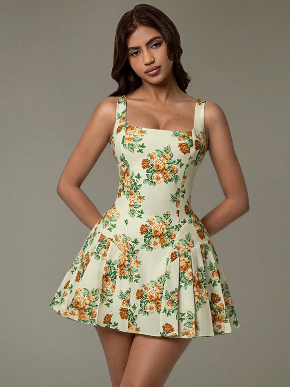 Floral Sleeveless Mini Pleated Dress - Blushé Belle