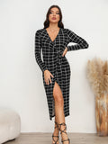 Plaid Long Sleeve Slit Dress - Blushé Belle