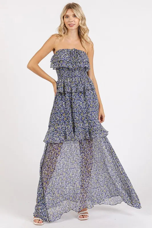 Mittoshop Ruffled Smocked Floral Halter Neck Maxi Dress - Blushé Belle