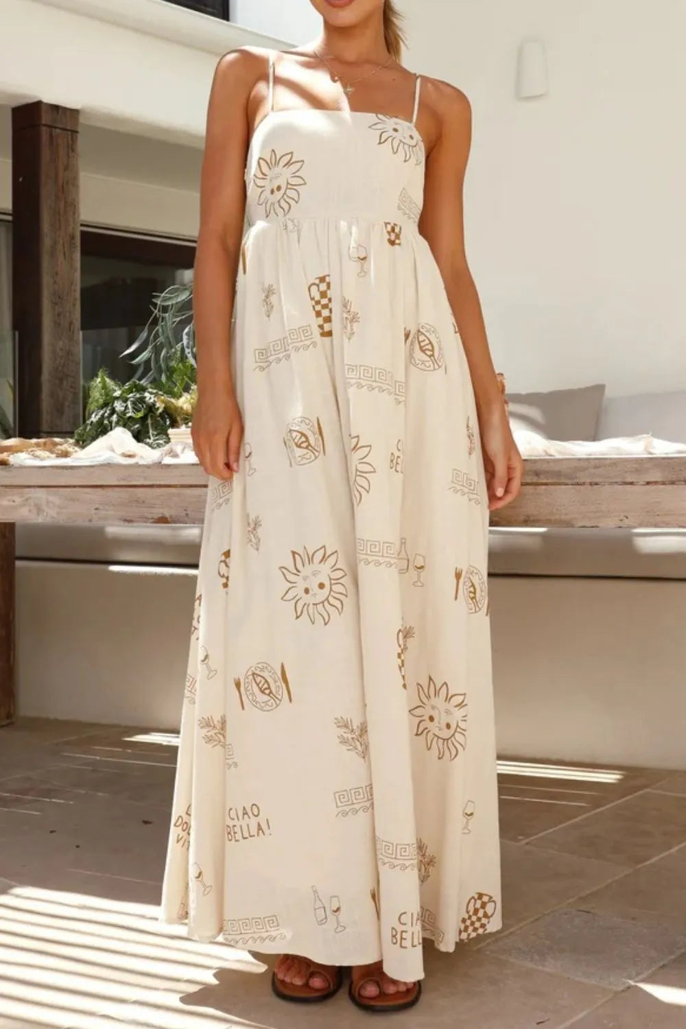Cutout Back Printed Square Neck Maxi Cami Dress - Blushé Belle
