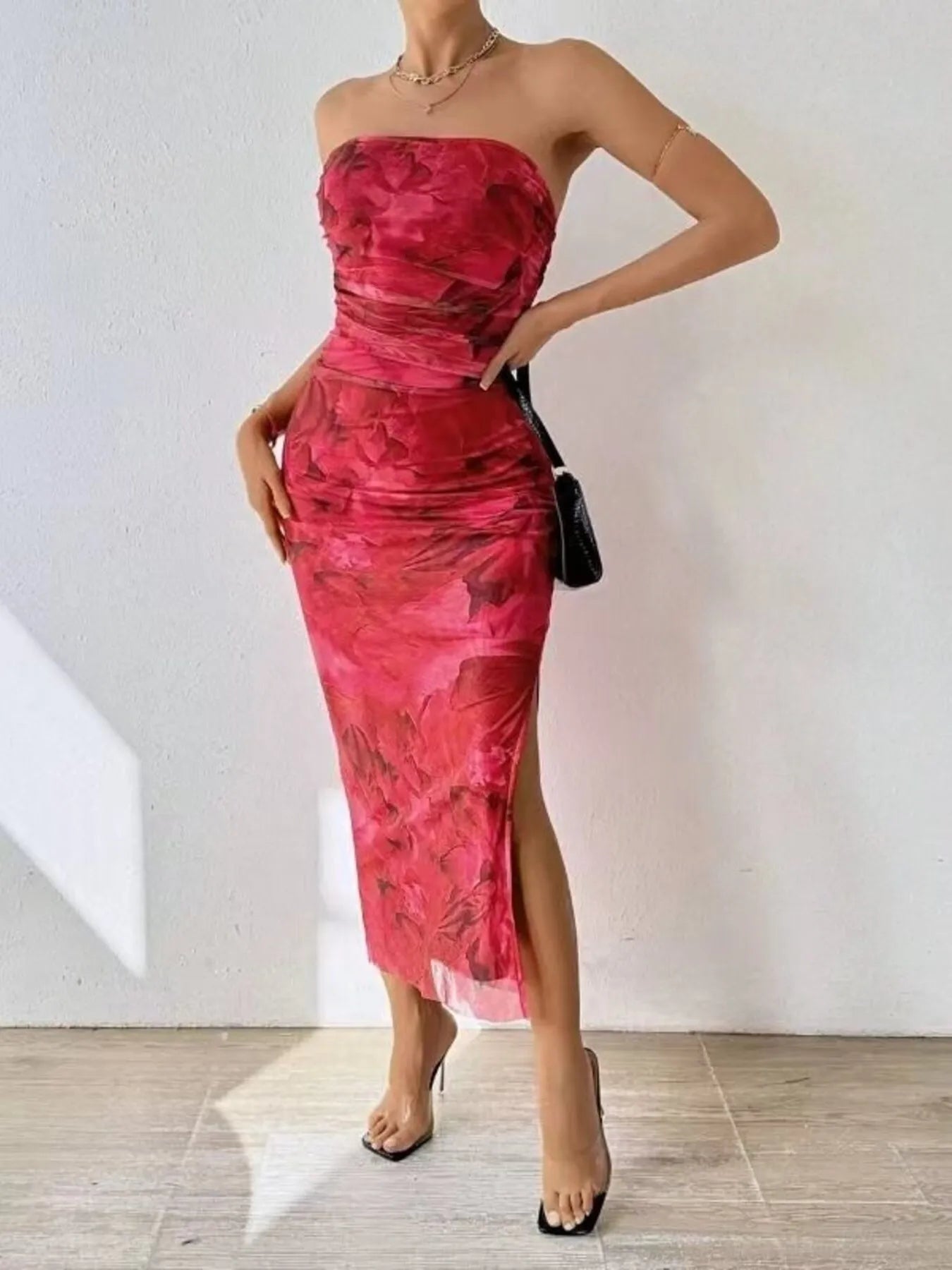 Printed Side Slit Tube Dress - Blushé Belle