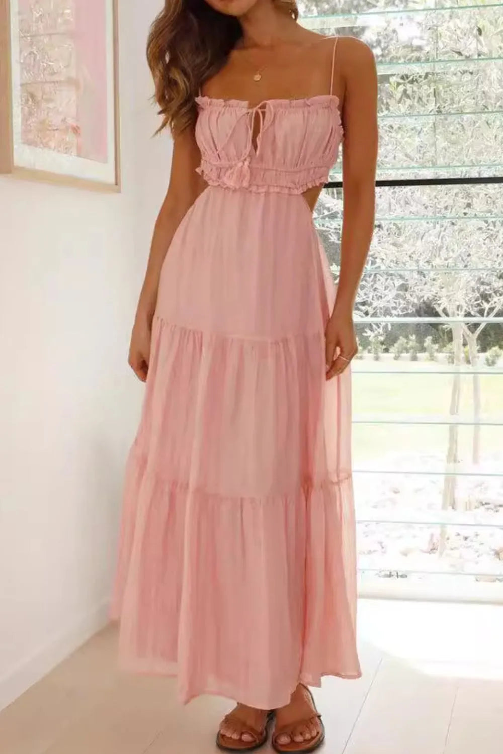 Cutout Square Neck Midi Cami Dress - Blushé Belle