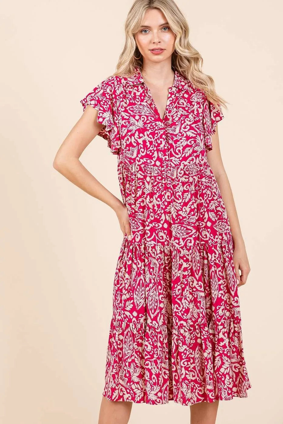 Mittoshop Abstract Print Ruffle Tier Midi Dress - Blushé Belle