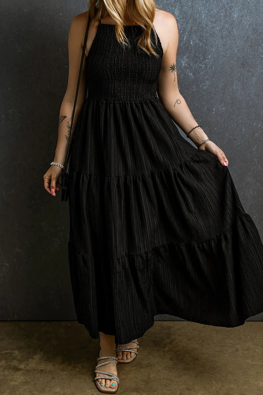 Smocked Tiered Spaghetti Strap Dress - Blushé Belle