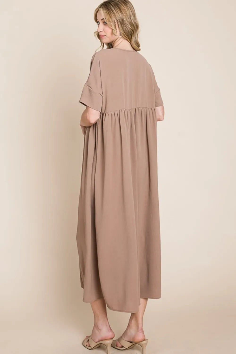 BOMBOM Round Neck Ruched Midi Dress - Blushé Belle