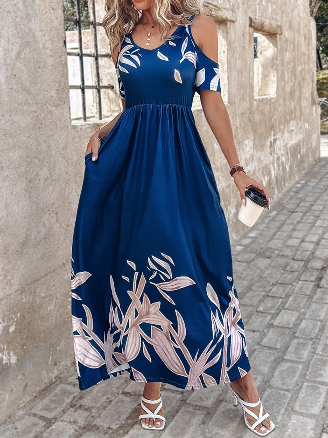 Printed Cold Shoulder Dress - Blushé Belle