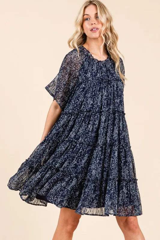Lime 'N' Chili Ditsy Floral Print Sheer Ruffle Detail Mini Dress - Blushé Belle