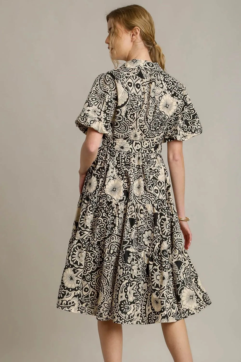 Umgee Full Size Mixed Print A-Line Tiered Midi Dress Plus Size - Blushé Belle