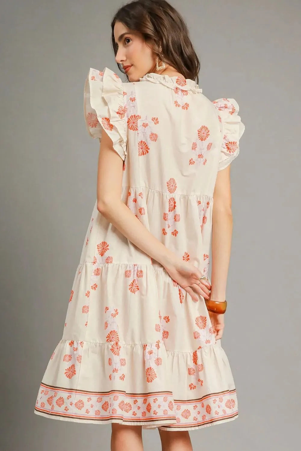 Umgee Printed Tie Neck Ruffle Cap Sleeve Dress - Blushé Belle