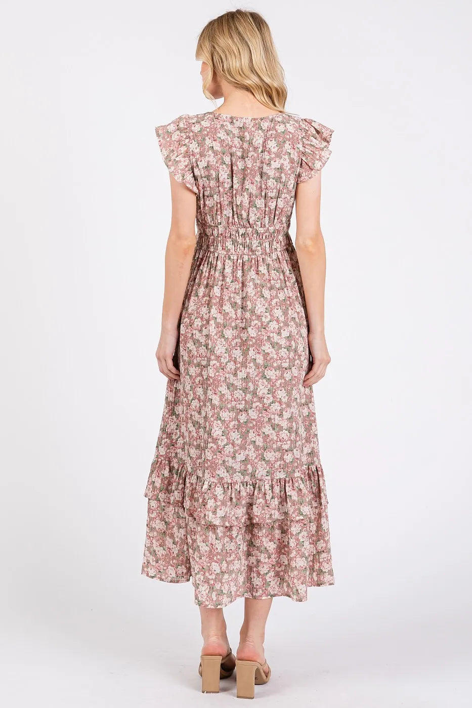 Mittoshop Flower Print Ruffle Cap Sleeve V-neck Midi Dress - Blushé Belle
