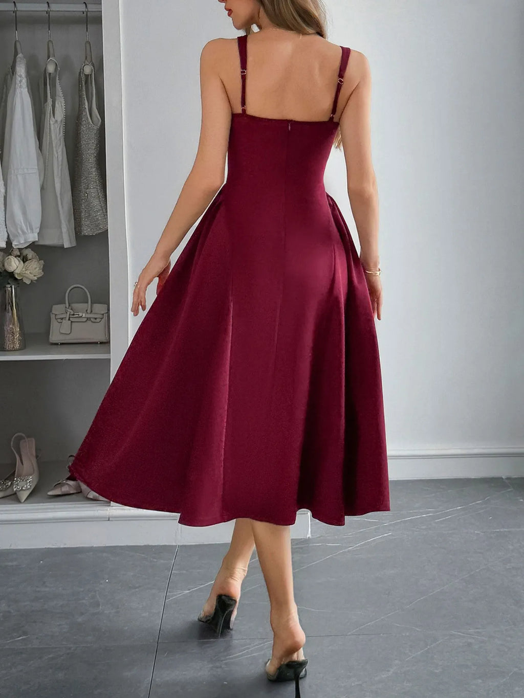 Square Neck Wide Strap Midi Dress - Blushé Belle
