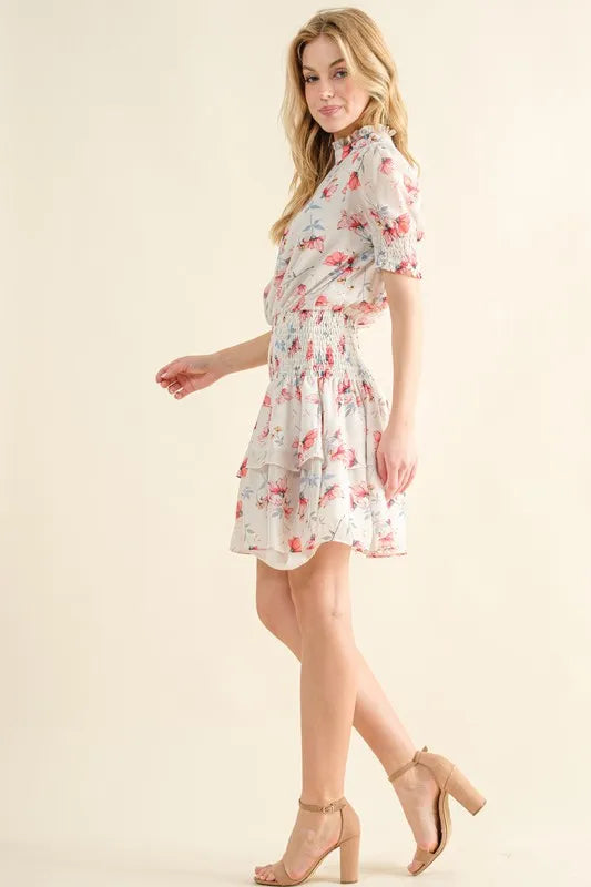 And The Why Floral Print Smocked Waist Mini Dress - Blushé Belle