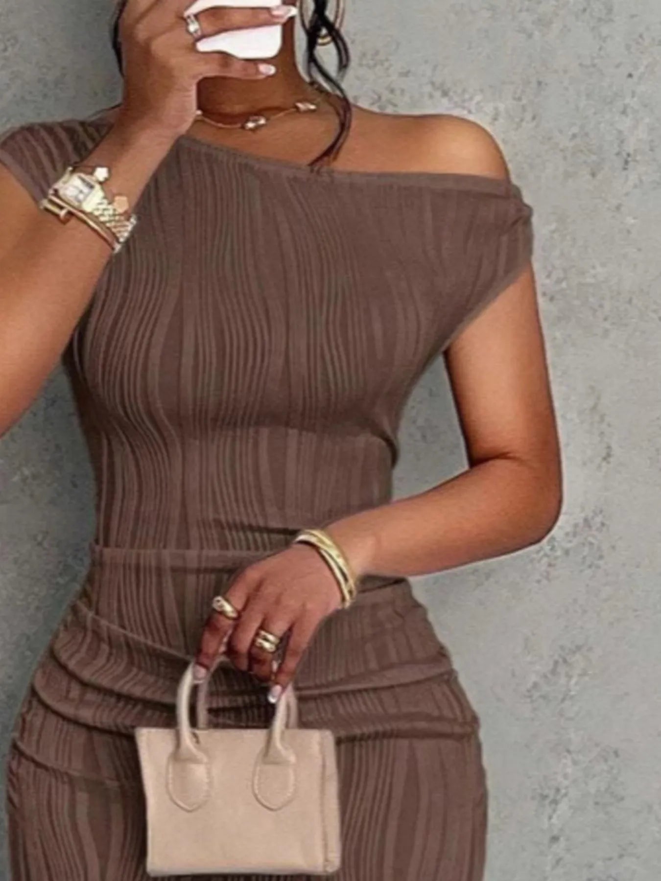 Textured Single Shoulder Bodycon Maxi Dress - Blushé Belle