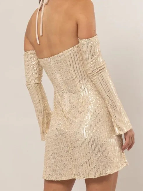 HYFVE Sequin Rosette Halter Mini Dress - Blushé Belle