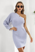 One Shoulder Raglan Sleeve Pencil Sweater Dress - Blushé Belle