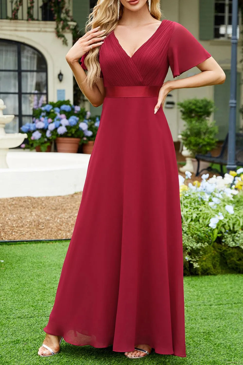 Surplice Flutter Sleeve Maxi Dress - Blushé Belle