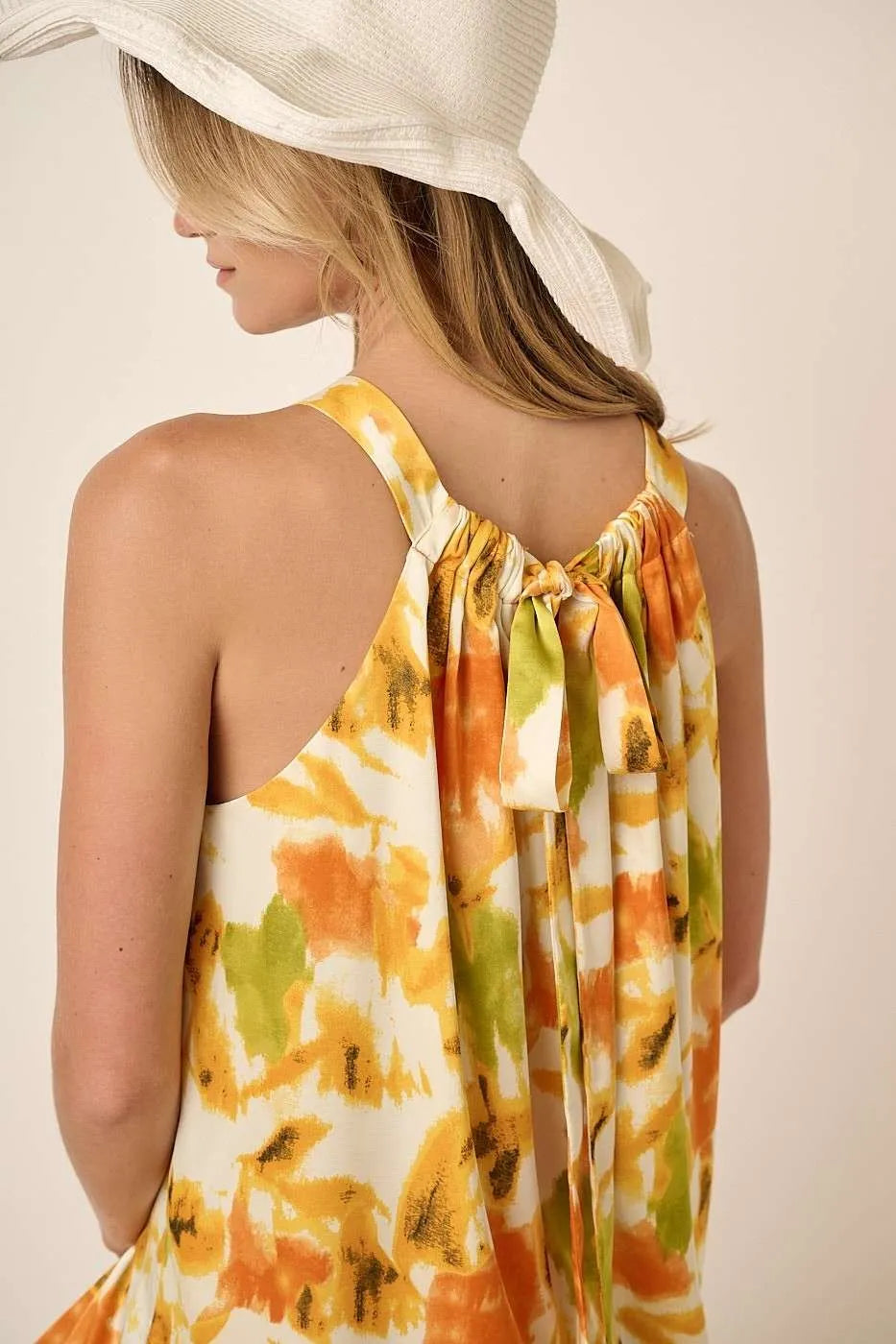 Mittoshop Watercolor Print Halter Neck Satin Maxi Dress - Blushé Belle