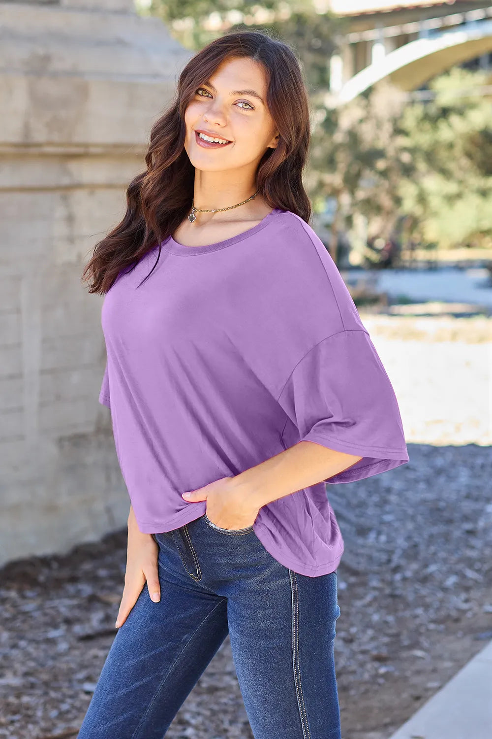 Basic Bae Bamboo Full Size Round Neck Drop Shoulder T-Shirt - Blushé Belle