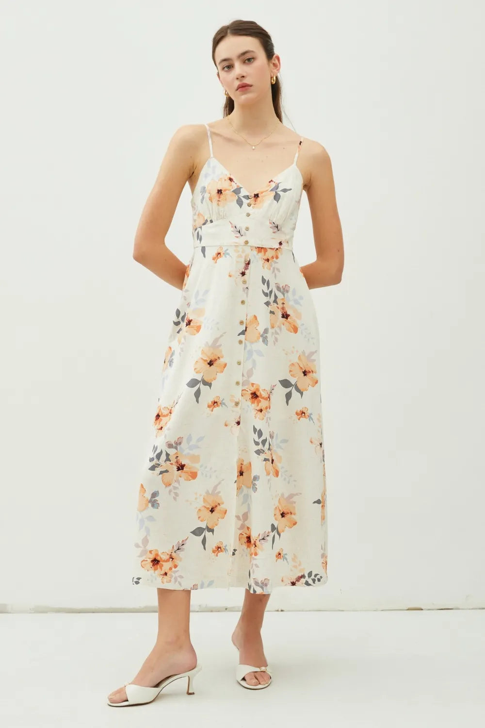 Be Cool Floral Button Down Cami Midi Dress - Blushé Belle