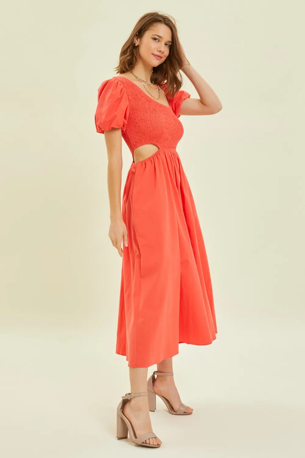 HEYSON Smocked Cutout Midi Dress - Blushé Belle