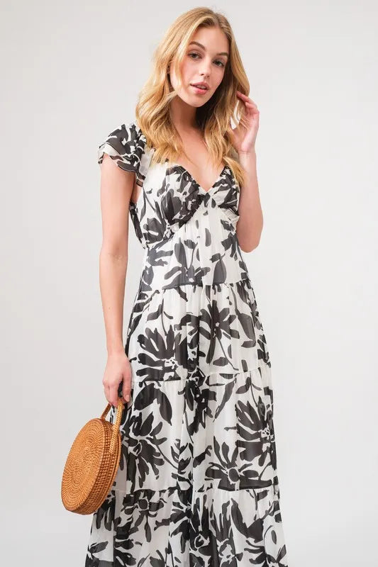 And The Why Ruffled Sleeve Tiered Floral Print Maxi Dress - Blushé Belle