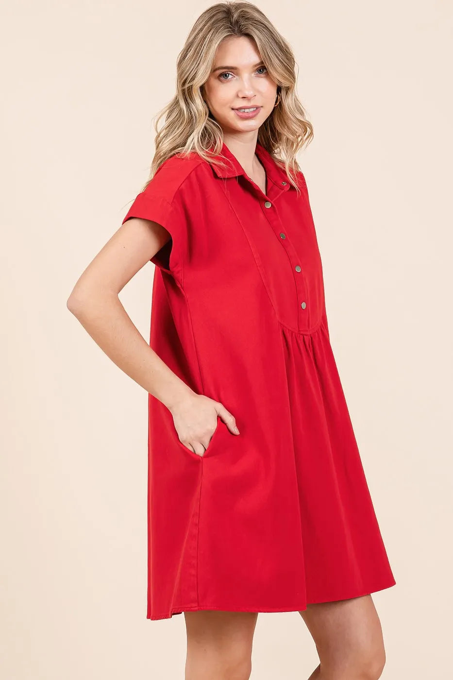 Mittoshop Twill Short Sleeve Collared Mini Dress - Blushé Belle