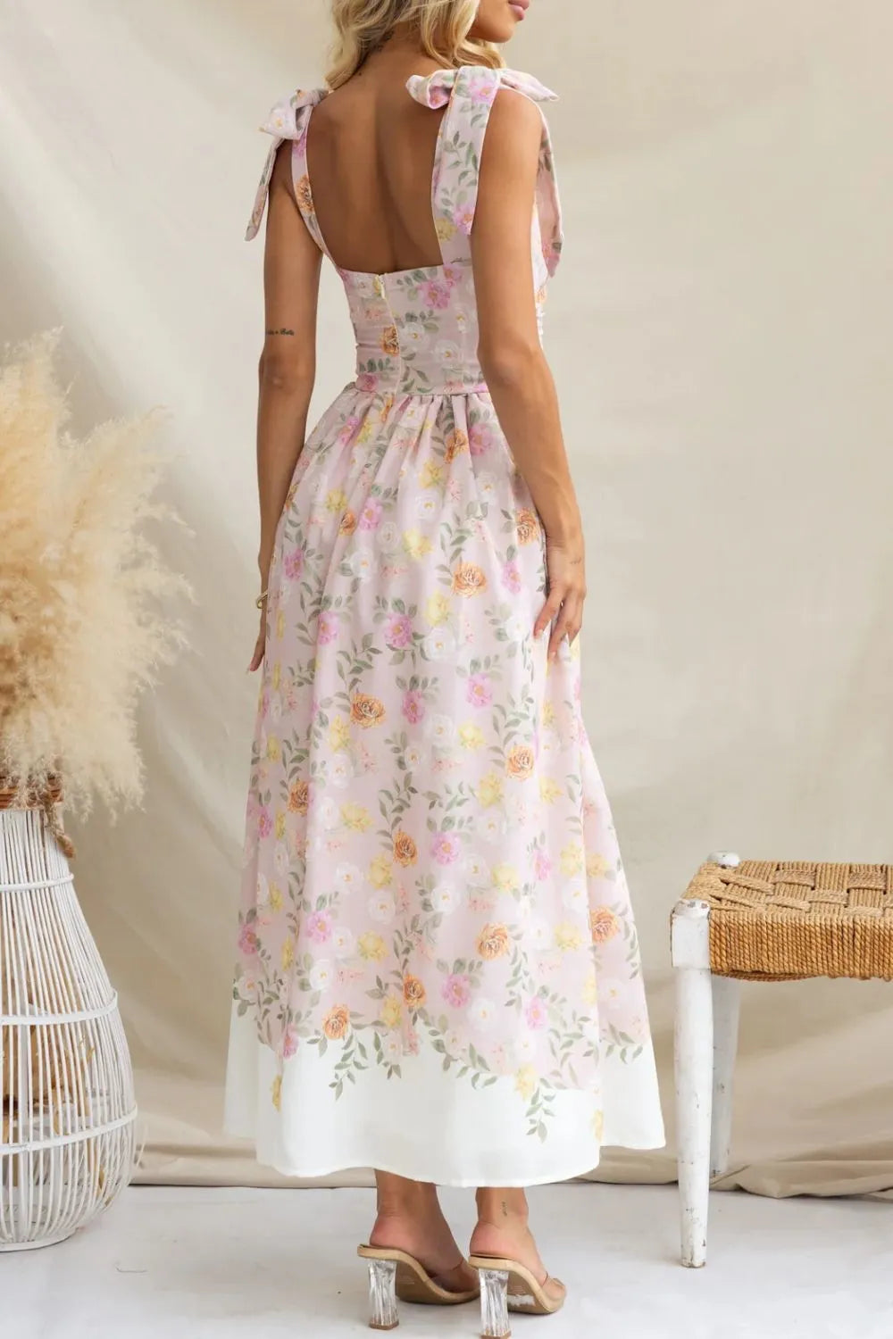 Printed Tie Shoulder Midi Cami Dress - Blushé Belle