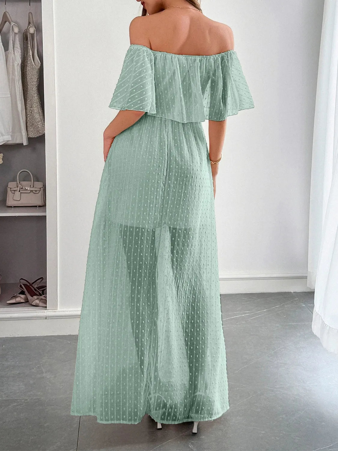 Swiss Dot Off Shoulder Maxi Dress - Blushé Belle