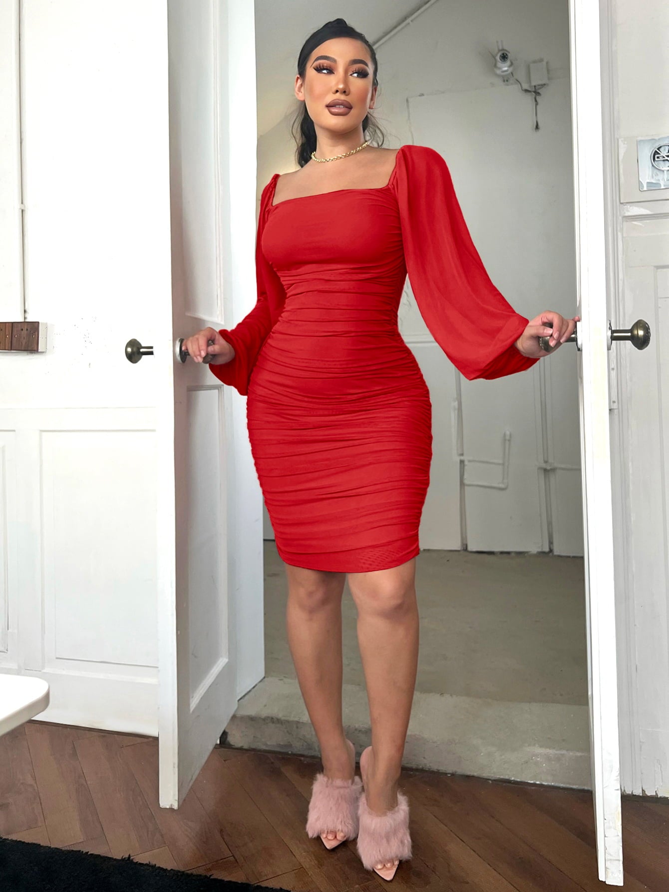 Zip-Back Ruched Bodycon Dress - Blushé Belle