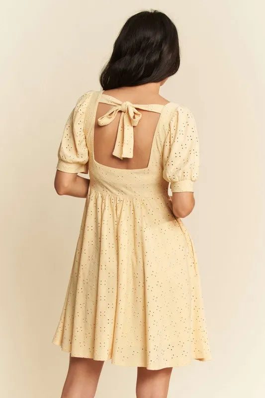 Davi & Dani Eyelet Baby Doll Romantic Square Neck Dress - Blushé Belle