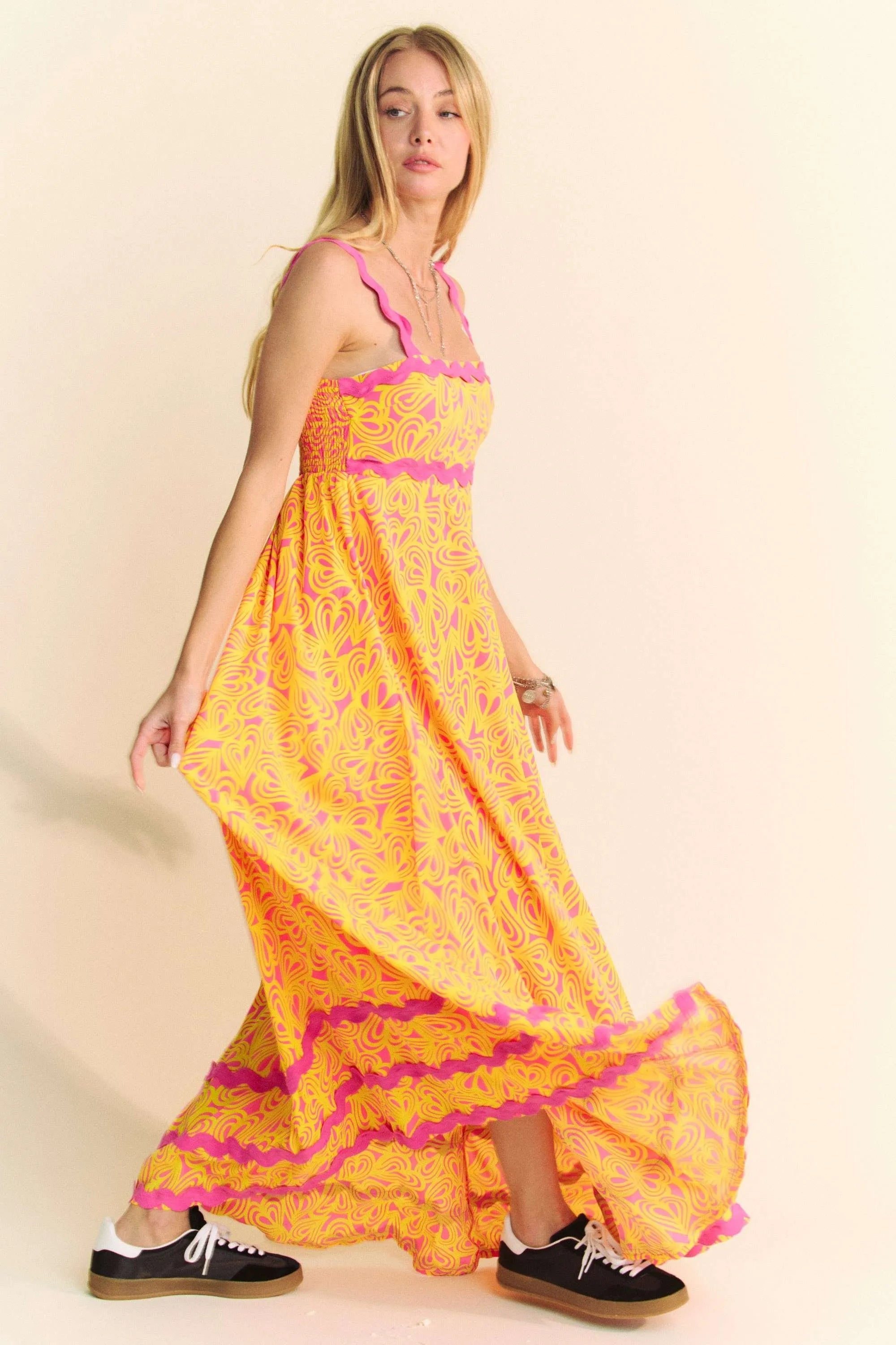 Davi & Dani Geo 2 Tone Printed Wavi Trim Tiered Maxi Dress - Blushé Belle