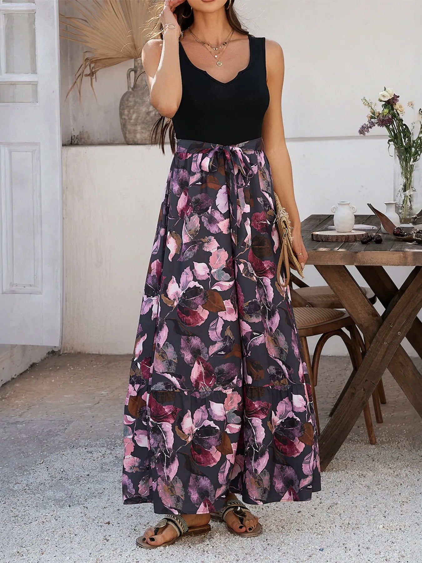 Floral Print Wide Strap Maxi Tank Dress - Blushé Belle